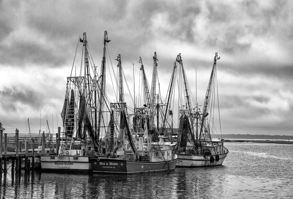 Shem Creek Shrimpers in B&W, Fuji X-E1 & 18-55mm lens