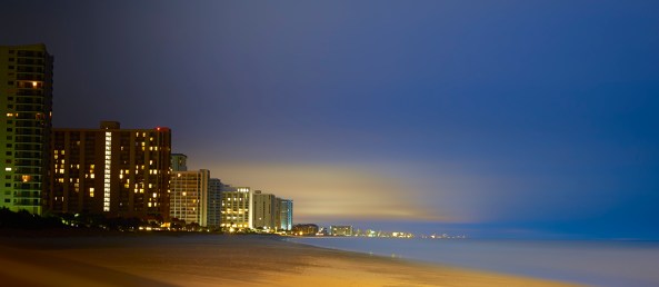 Full Dark!  Fuji X-E1 with a 3 stop Lee graduated ND filter  covering the sky to the horizon. 125 seconds at f/11. Light pollution from the hotels and pier behind me.