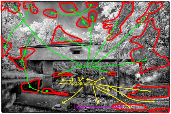 Visualizing areas of light/dark, low/high contrasts to step your viewer through the image!