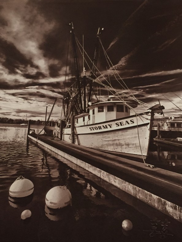 Stormy Seas, Van Dyke Brown, Lana Paper, Fumed Alumina Brush Coated, Gold Toned