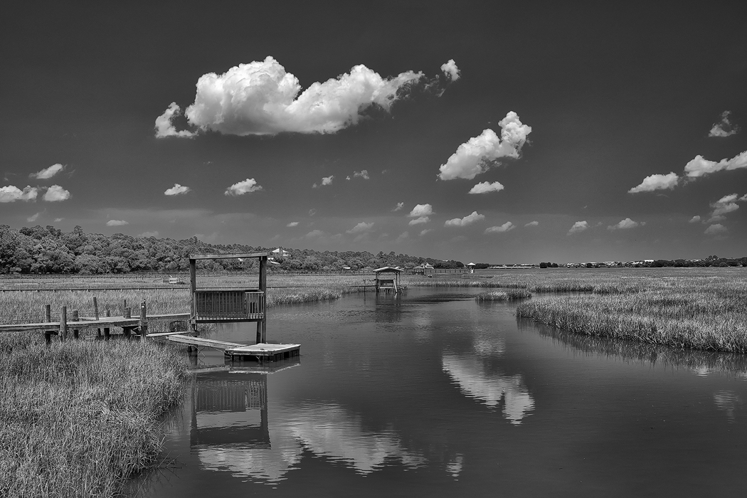 Pawleys Island Marsh, Sony A6300 with the Sony/Zeiss 24-70 f/4 and a polarizer. B&W conversion.